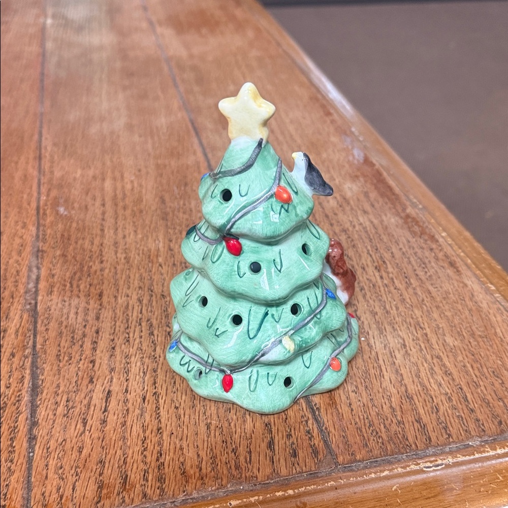 Hand-Painted Green Ceramic Christmas Tree Accent